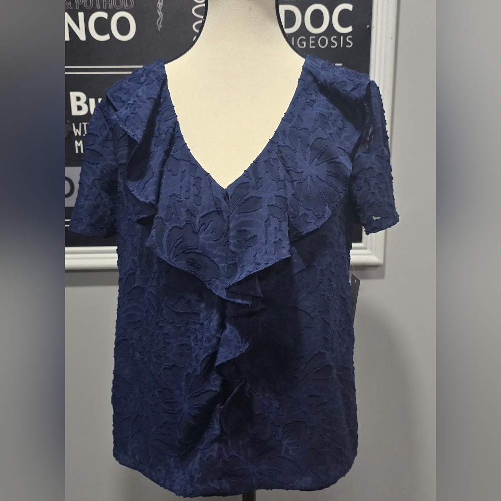 Morgan Taylor Navy Blue Textured Top
